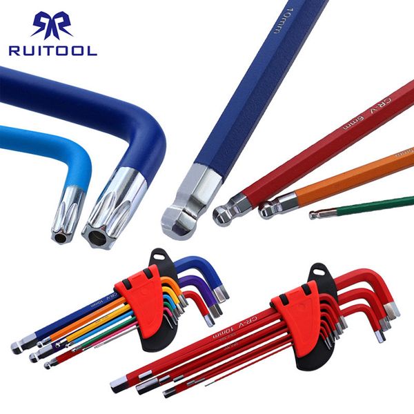 

9pcs hex key allen wrench 1.5-10mm cr--v spanner set flat ball torx star head screwdriver inches keys of hand tool