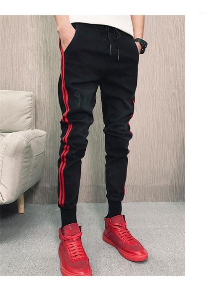 

disterressed skinny elastic waist homme pencil pants teenager hiphop street pants male clothes designer men jeans, Blue