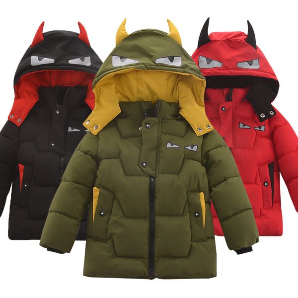 

baby thick warm down jacket fur collar coat printed jacket cotton boy's clothes fashion long hooded jacket boy cotton coat lj200813, Blue;gray