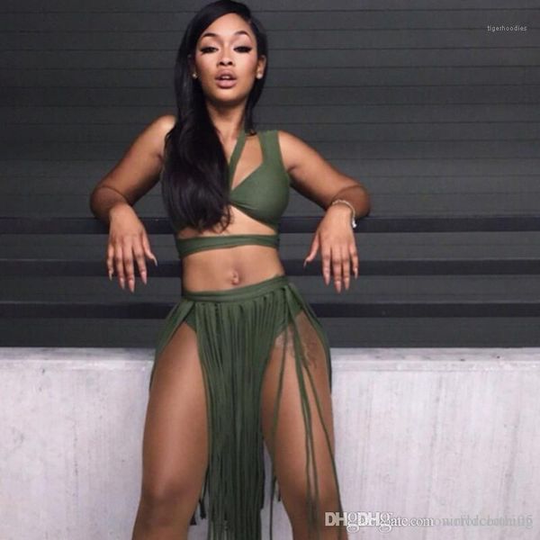 

out backless tassel womens two piece sets fashion ladies club clothing green womens 2pcs dress hollow, White