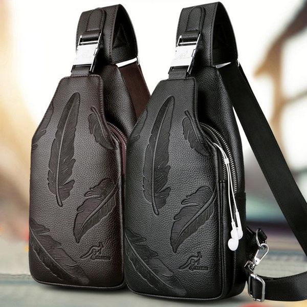 

men's leather sling bags chest shoulder bag crossbody satchel messenger bags hamburg pack military tactical bag headphone hole, Black;red