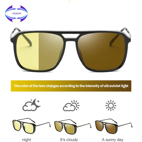 

vcka classic polarized sunglasses night vision men women vintage square mirror discoloration sun glasses uv400 eyewear, White;black