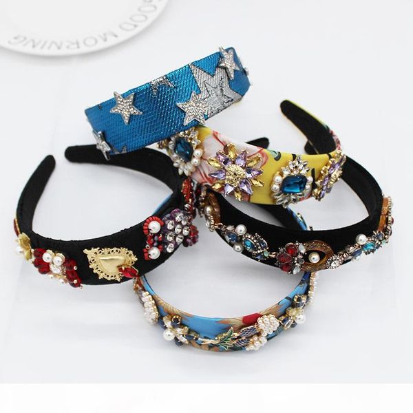 

2019 personality bride tiaras baroque crown rhinestone head hoop crystal wide headbands for women party wedding hair jewelry j 190430, Slivery;golden