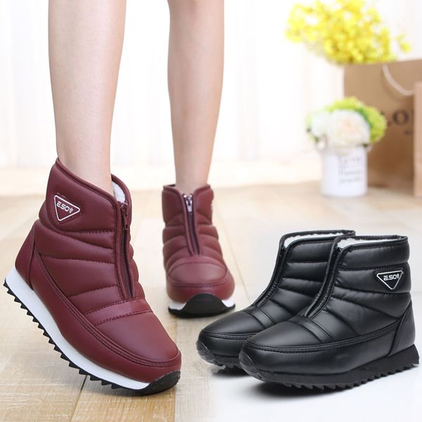 

winter shake shoes women's front zipper ankle boots warm fur shoes for mom platform short boots plus size 42 ladies plush, Black