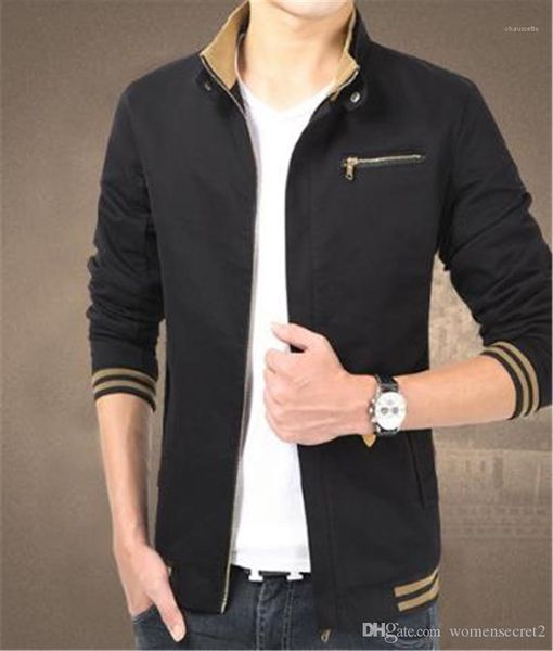 

sleeve mens coats spring autumn mens stand collar outwear with zipper fashion designer pure color jackets long, Black;brown