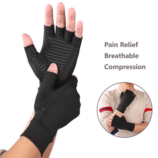 

fingerless women men cotton therapy compression gloves circulation grip hand arthritis joint pain relief, Blue;gray