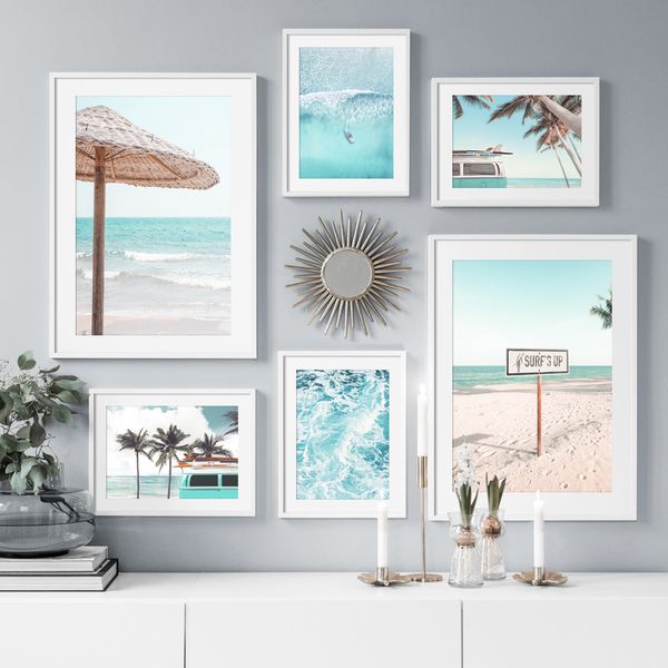 

blue beach surfing van tropical nordic posters and prints wall art canvas painting wall pictures for living room club wall decor