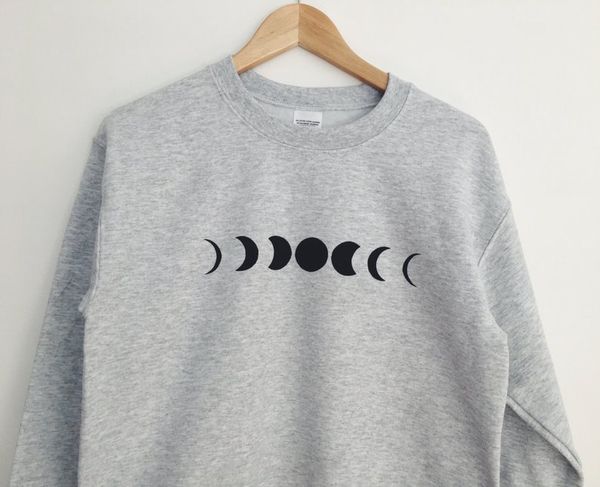 

skuggnas moon phase printed grey crewneck sweatshirt cozy jumper long sleeve fashion grey sweatshirt aesthetic clothing dropship, Black