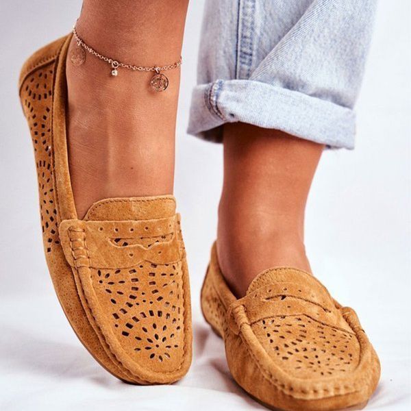 

woman hollow out loafers women vintage shallow flats female casual shoes ladies comfortable slip on footwear plus size 35-43, Black