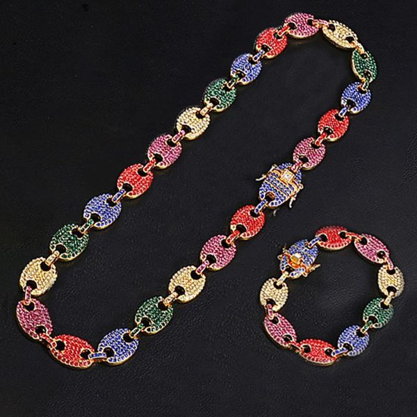 

men multi-colored coffee beans full pig nose necklace crystal miami chain hip hop for men, Silver