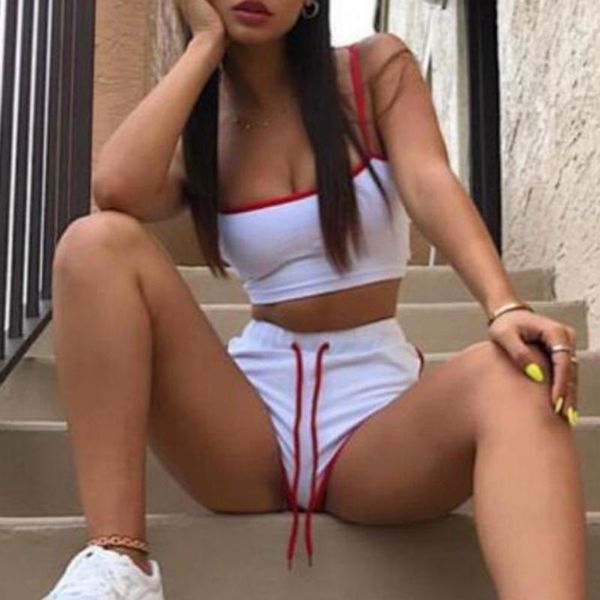 

patchwork yoga suit sleeveless workout sports yoga set string vest short crop +shorts pants female athletic short sets, White;red