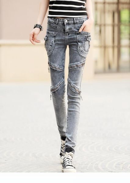 

cargo pockets jeans womens slim new cotton push up harem denim pants women skinny leg zipper biker jeans black blue grey