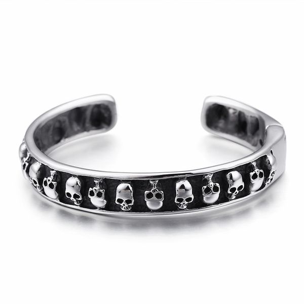 

new stainless steel punk skull bangles for men polished skull heads & bangle gothic wristband biker jewelry, Black