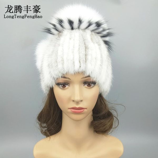 

winter fur hat for women real hats with silver fur pompom knitted beanies caps new high-end women caps, Blue;gray