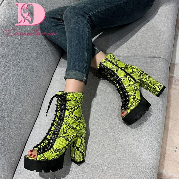 

doratasia ladies summer punk snake print motorcycle sandals cool lace-up platform sandals women high block heels woman shoes, Black