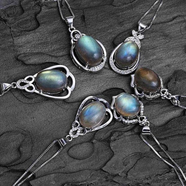 

luxury 925 sterling silver natural labradorite stone drop necklace for women blue color gemstone fine jewelry bijoux femme 2020