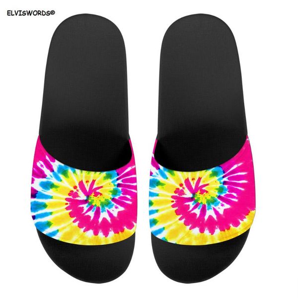 

elviswords colorful tie-dye pattern women sandals summer indoor soft ladies slippers casual pvc flat non-slip girls flip flops, Black
