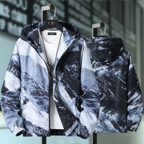 

causal fashion print jacket men hooded jacket spring autumn windbreaker loose outwear male youth design coat 2020 new, Black;brown