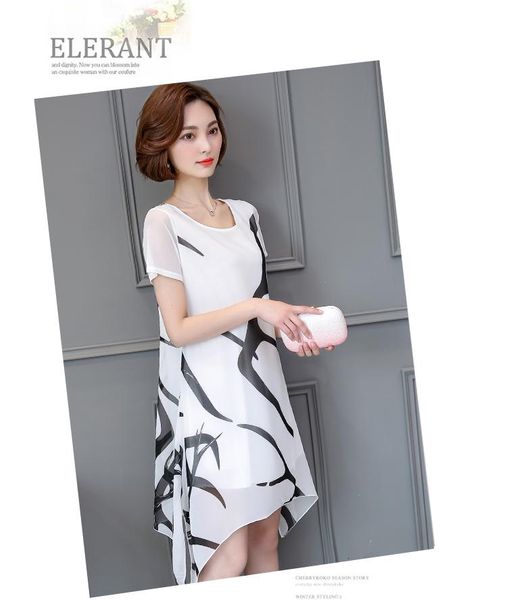 

2020 fashion plus size 5xl women dress casual loose print stripe chiffon dress black o neck a line dress womens clothing 62b, Black;gray