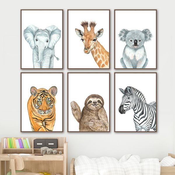 

animal nursery wall art canvas painting elephant giraffe tiger zebra koala posters and prints wall pictures baby kids room decor