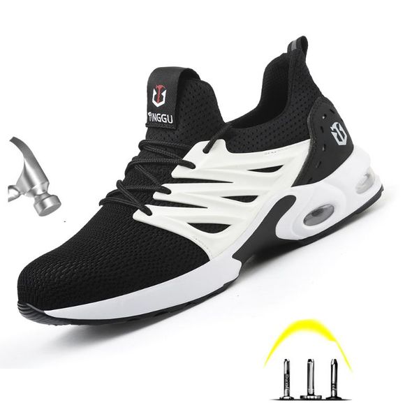 

men's fashion outdoor steel toe cap protective sneakers shoes men anti smashing puncture proof work & safety shoes, Black