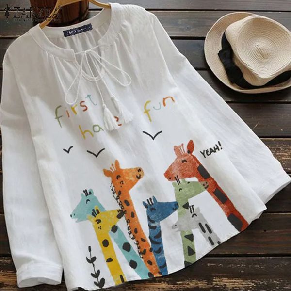 

women's printed blouse 2020 zanzea elegant summer shirts plus size tunic casual short sleeve blusas female cotton linen top, White