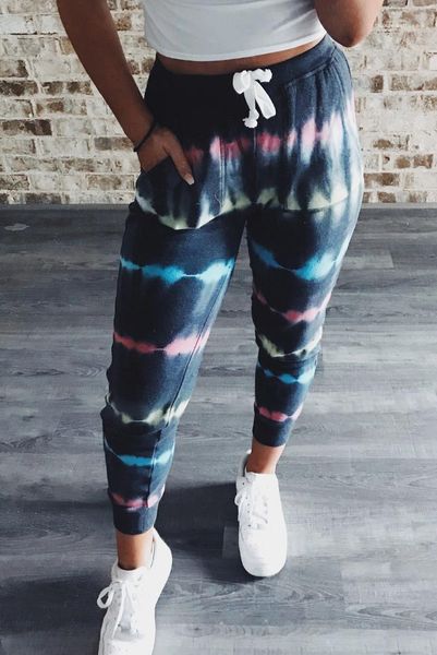 

sport womens long pants striped tie dye womens pants summer slim fashion drawstring ladies pants comfortable, Black;white