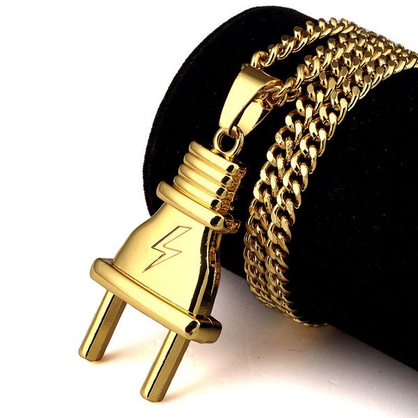 

fashion new american original plug pendant plug 18k gold hip hop necklace pendant punk jewelry niche male female for wedding party gifts, Silver
