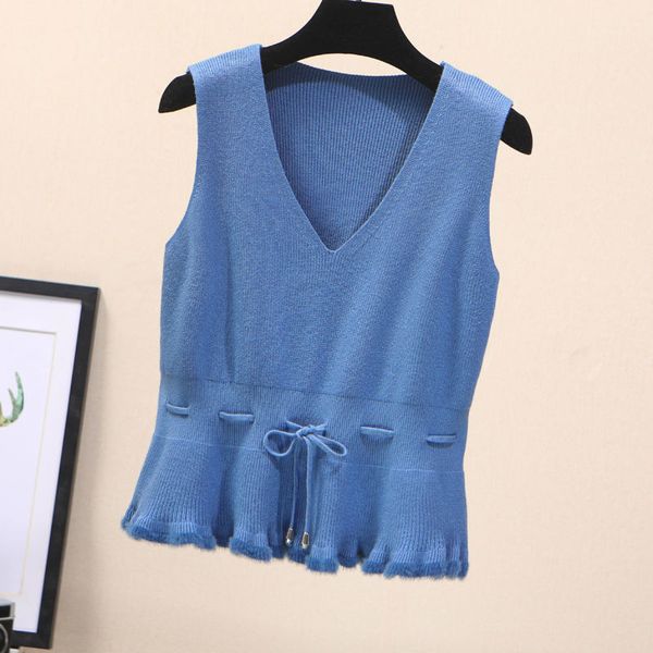 

women's vests 2021 women deep v neck waistcoat drawstring waist short knit vest fall winter korean soft handle coat l168, Black;white