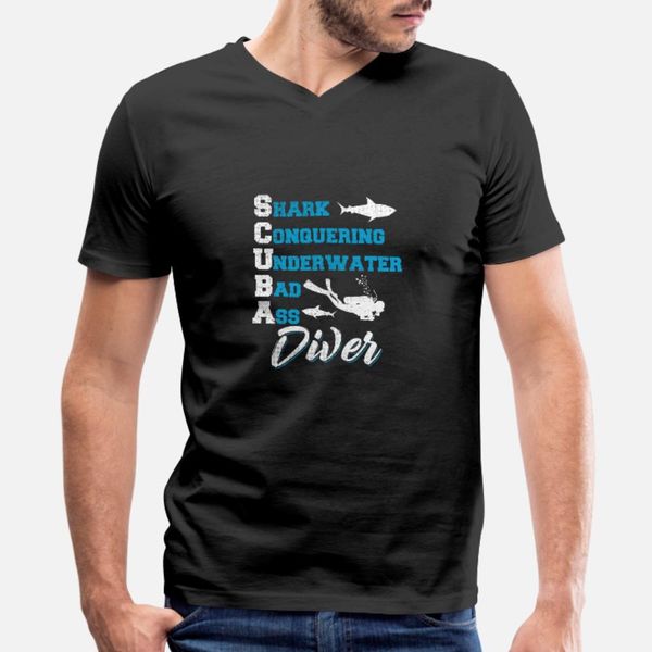 

shark conquering underwater scuba diver t shirt men graphic 100% cotton s-3xl clothes graphic building summer trend shirt
