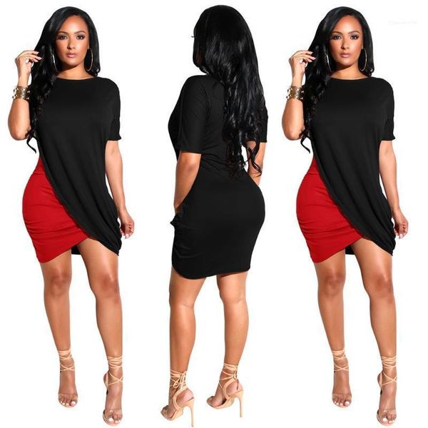 

mini dress designer dress short sleeve clothes women bodycon dresses summer red and black panelled, Black;gray