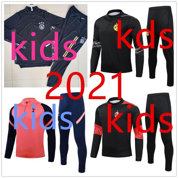 

d ort ajax designer clothes 20 21 ac real madrid kids tracksuit set boys 2020 2021 soccer training suit football tracksuit jogging jacket, Black