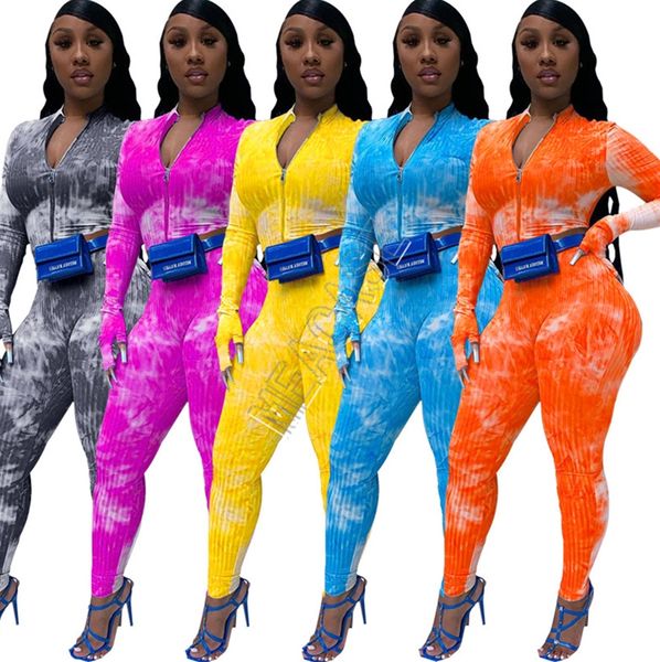 

autumn designers women's two piece clothing set tie-dye tracksuit zipper jackets coat crop leggings pants outfits ladies bodysuit d9105, White