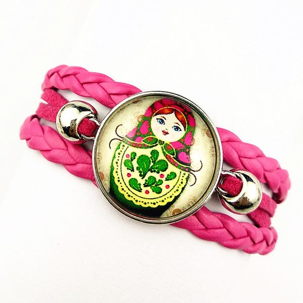 

jiangzimei 1pc russian doll charm bracelet matryoshka image glass cabochon bracelets for girls cartoon bracelet, Golden;silver