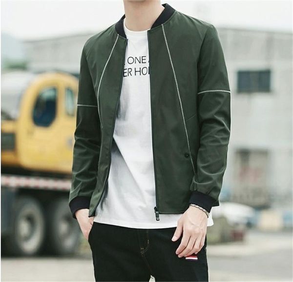 

mens jackets long sleeve thin teenager mens outerwear man solid color clothing spring stand collar panelled zipper, Black;brown