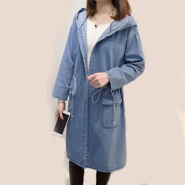 

4xl plus size women oversized women's denim mid-length long-sleeved hooded cardigan trench coat women windbreaker, Tan;black