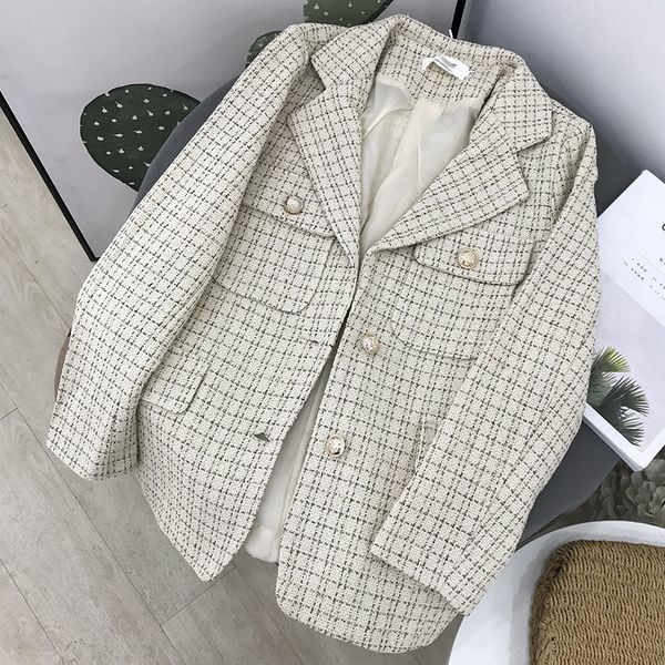 

autumn winter fashion temperament new wild turn down collar double-breasted long-sleeved small fragrance coat female, Black