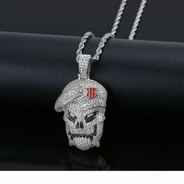 

personality skull pendant necklace hip-hop street pendant zircon-studded man necklace jewelry electroplating 18 k gold necklace new, Silver