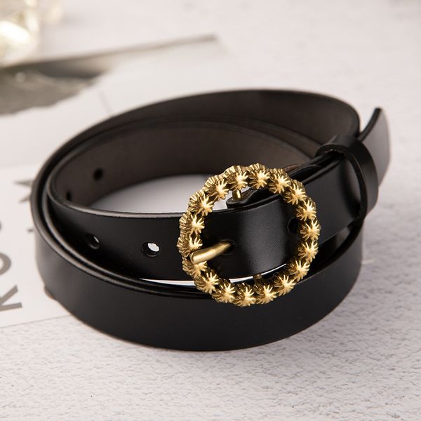 

lady leisure belt quality cow leather fashion golden round buckle female decorative waist belts for women accessories 2.5cm, Black;brown