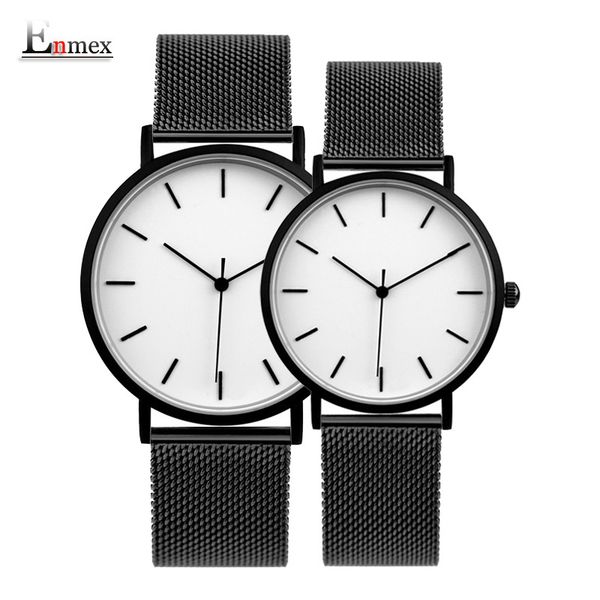 

enmex cool style couple wristwatch brief simple stylish black and white face matte texture quartz clock fashion watch, Slivery;brown