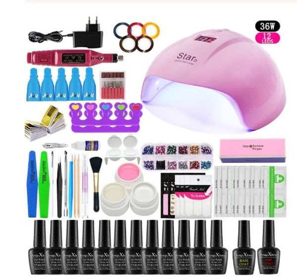 

luxury- nail set 36w uv led lamp dryer with 6/10/12pcs nail gel polish kit soak off manicure set gel polish art tools
