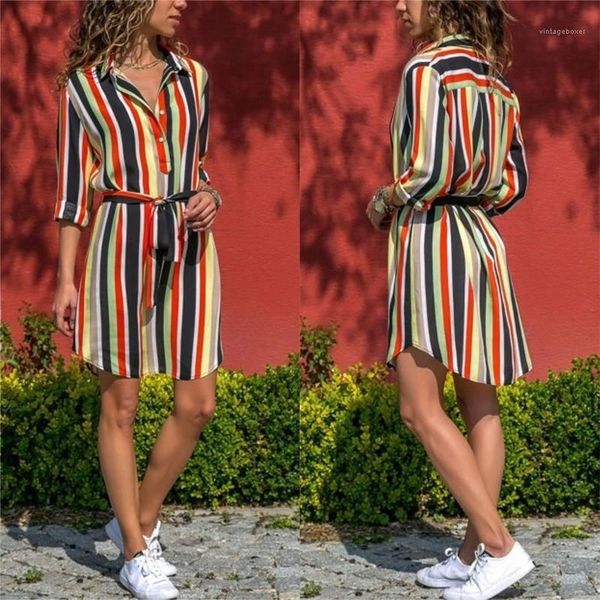 

dress 2020 summer boho beach dresses women casual striped print a-line mini party dress vestidos long sleeve shirt, Black;gray
