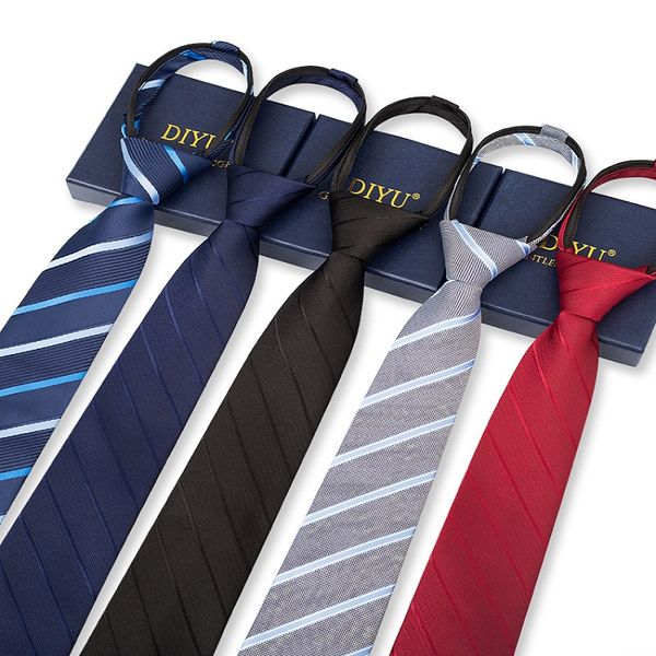 

2020 designer new fashion men 6cm ties zipper stripe neckties casual business wedding formal suit tie with gift box, Black;gray