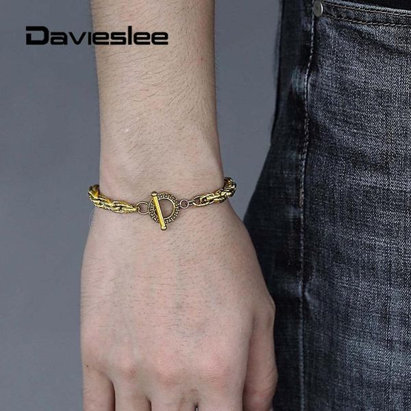 

link, chain 6mm stainless steel bracelet for men women gold silver color twisted cable link toggle designer 8-10 inch ltbs012, Black