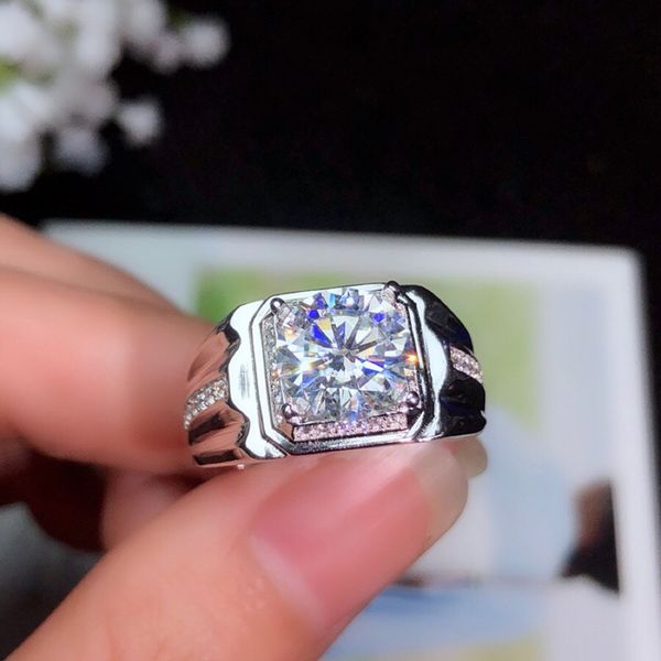 

boeycjr 925 silver 1ct/2ct/3ct f color moissanite vvs engagement wedding diamond ring for men with national certificate, Golden;silver