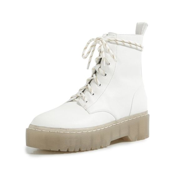 

mkkhou fashion calf boot woman 2020 autumn new cowhide round head lacing 5cm high heel boot woman size 34-43, Black