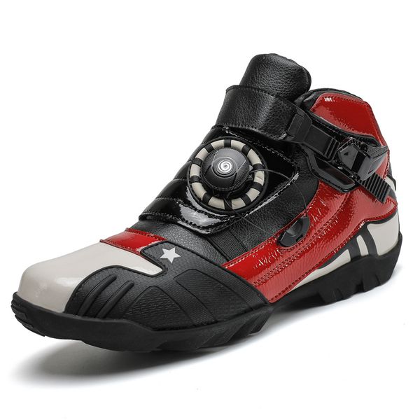 

red motorcycle boots moto riding boots non-slip motorbike biker shoes motocross chopper breathable touring ankle shoes men
