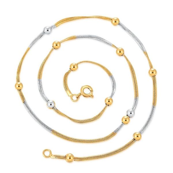 

fashion lady double color necklace snake bone chain jewelry ball bead jewelry gold long necklace, Silver