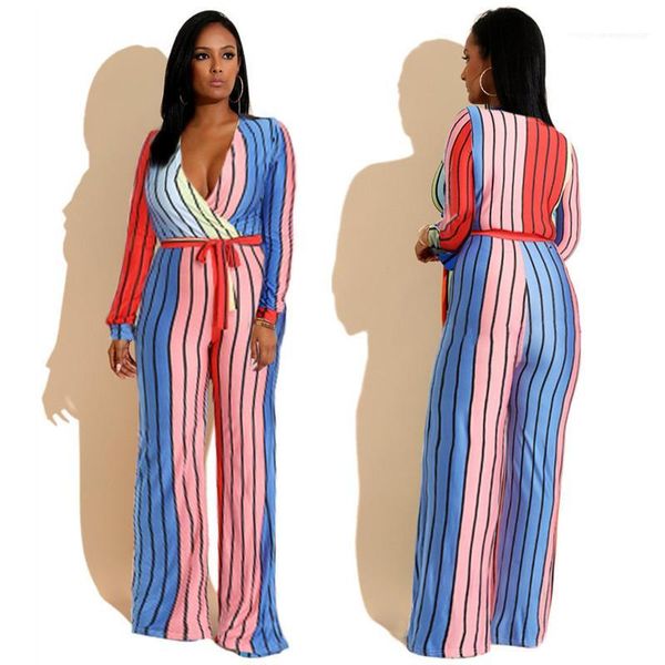 

с поясами мода женские rompers womens designer plus размер комбинезоны весна осень глубокий v шеи bodysuit повседневный полная длина штаны, Black;white