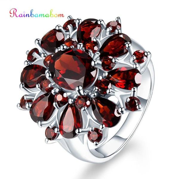 

rainbamabom bohemian 925 sterling silver ruby gemstone wedding engagement cocktail flower ring women fine jewelry gift wholesale, Golden;silver